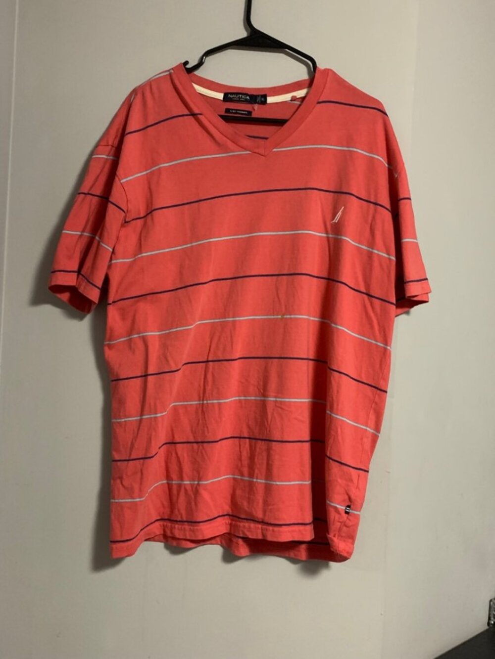 Nautica Striped V-Neck T-Shirt Coral Navy - Men's XL